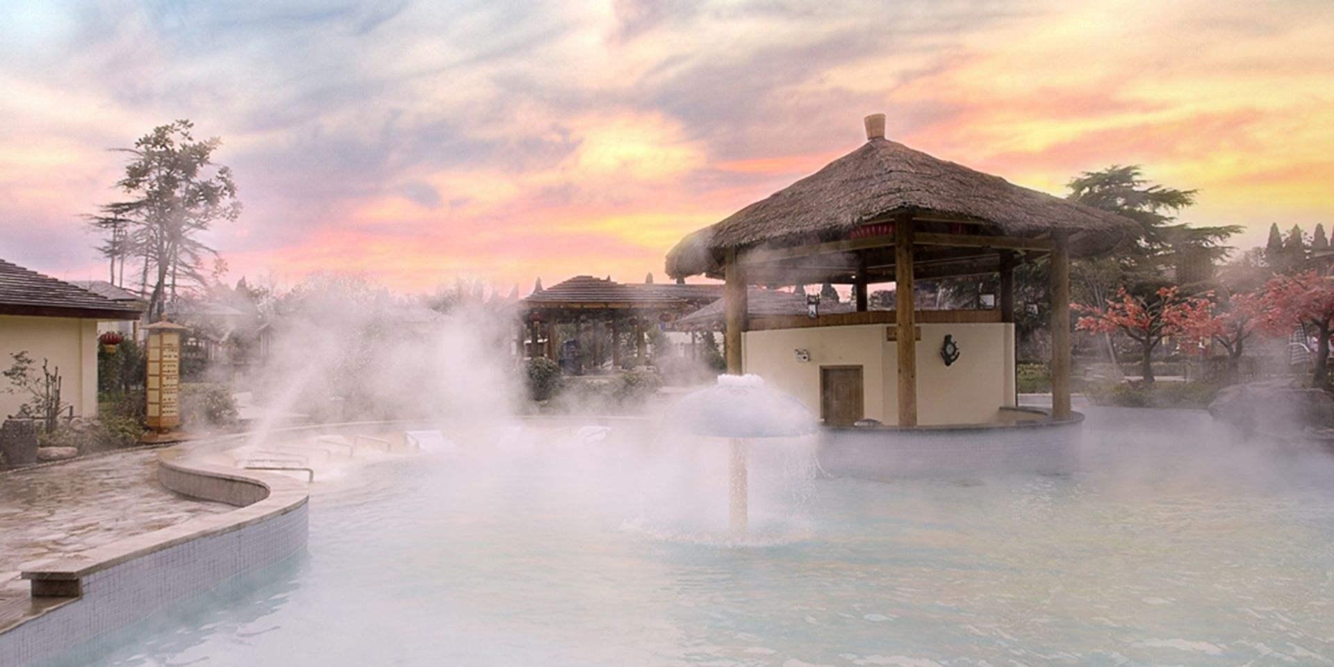 Tangshan Hot Springs resort with outdoor mineral pools surrounded by natural scenery